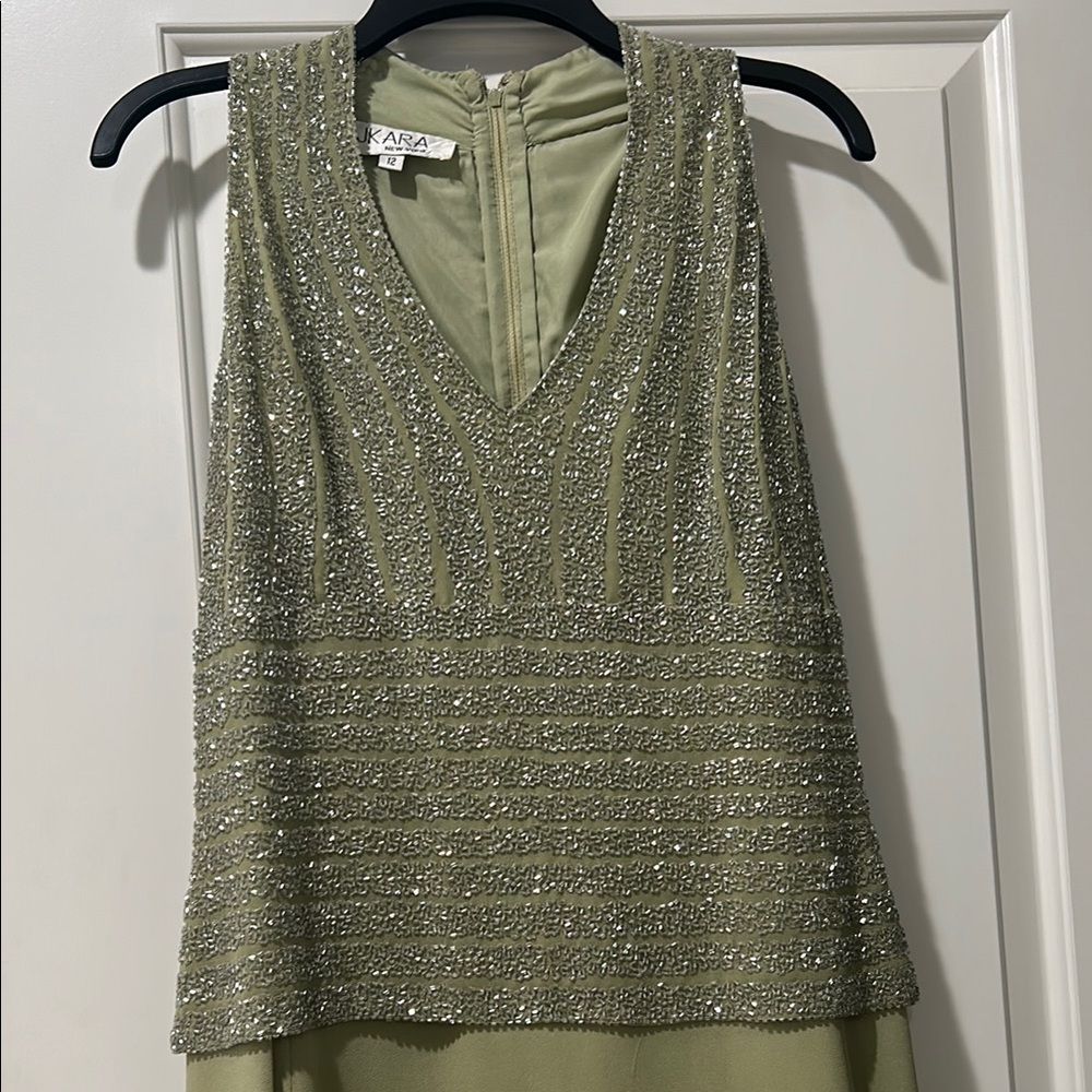 J Kara Olive Beaded Gown